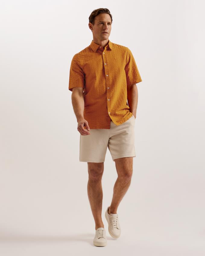 Chemises Ted Baker Seersucker Stripe Cotton Orange Foncé Homme | DIQ-90752635